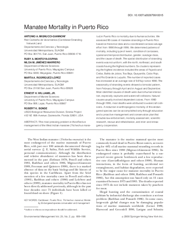 (PDF) Manatee Mortality in Puerto Rico | Antonio Mignucci-giannoni