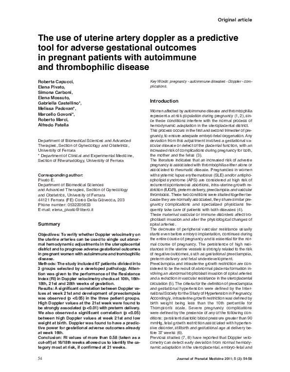 (PDF) The use of uterine artery doppler as a predictive tool for ...