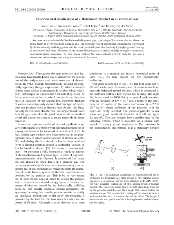 (PDF) Experimental Realization of a Rotational Ratchet in a Granular Gas