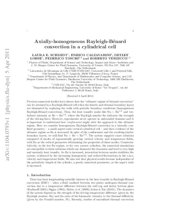 (PDF) Axially homogeneous Rayleigh–Bénard convection in a cylindrical cell