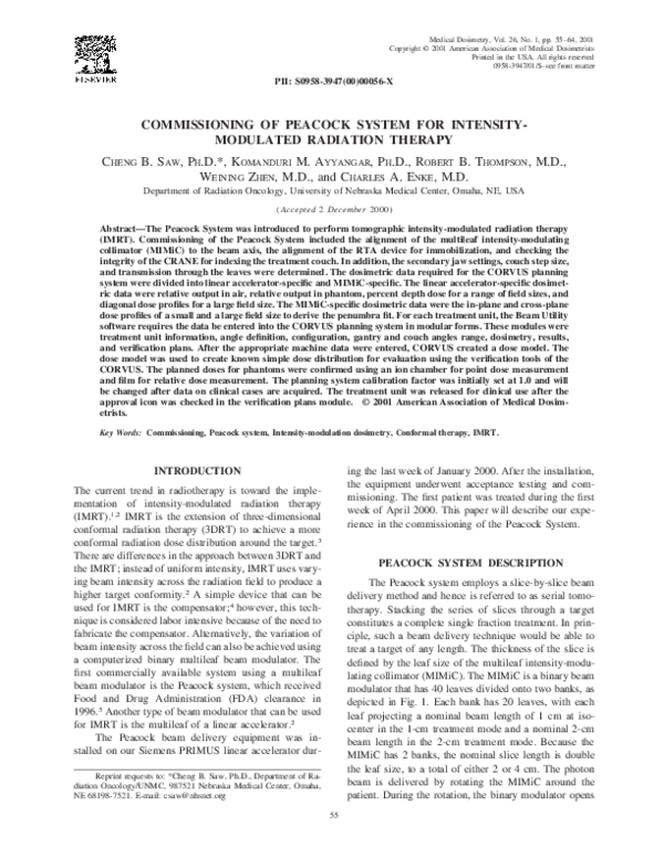 (PDF) Commissioning of Peacock system for intensitymodulated radiation