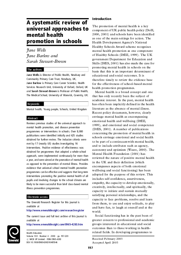 (PDF) A systematic review of universal approaches to mental health ...