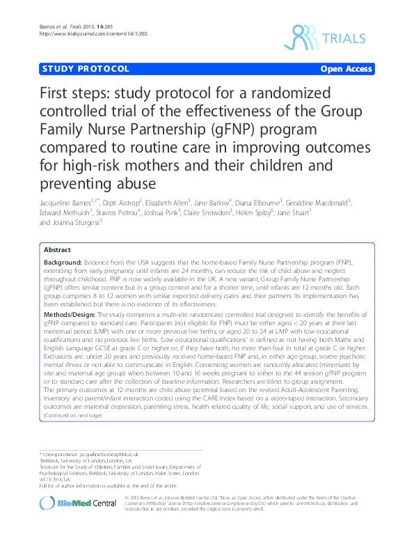 (PDF) First steps: Study protocol for a randomized controlled trial of ...