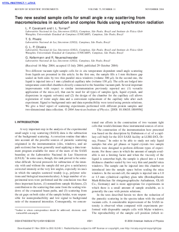 (PDF) Two new sealed sample cells for small angle x-ray scattering from ...