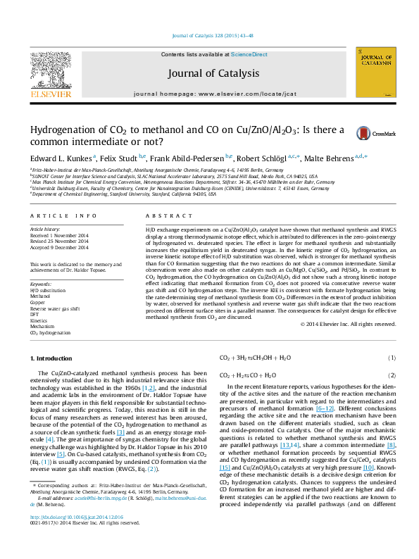 (PDF) Hydrogenation of CO2 to methanol and CO on Cu/ZnO/Al2O3: Is there ...