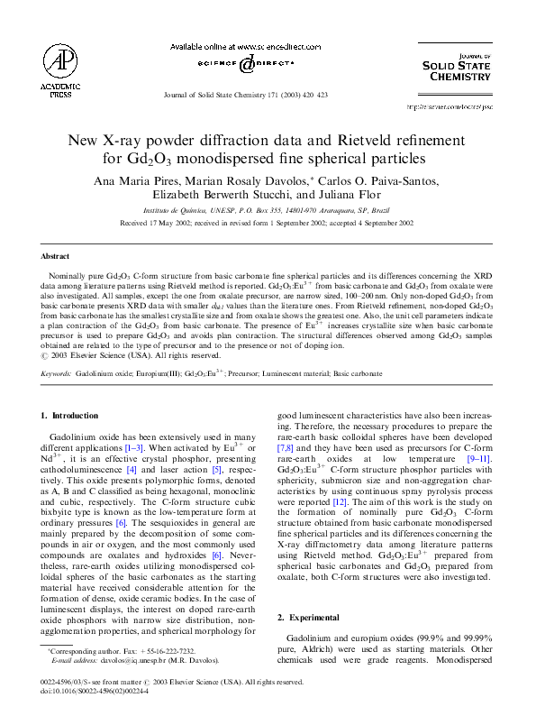 (PDF) New X-ray powder diffraction data and Rietveld refinement for ...