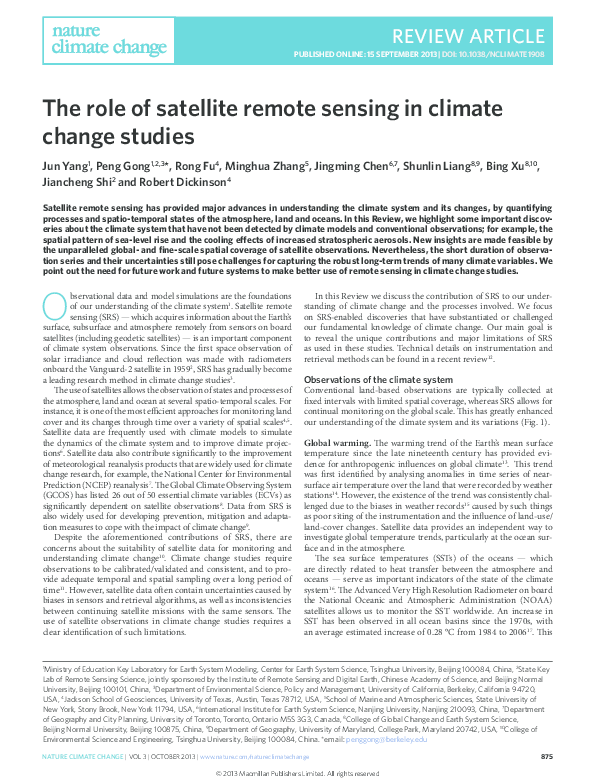 (PDF) The role of satellite remote sensing in climate change studies