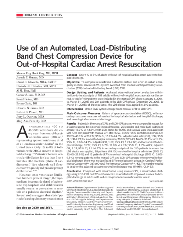 (PDF) Use of an Automated, Load-Distributing Band Chest Compression ...