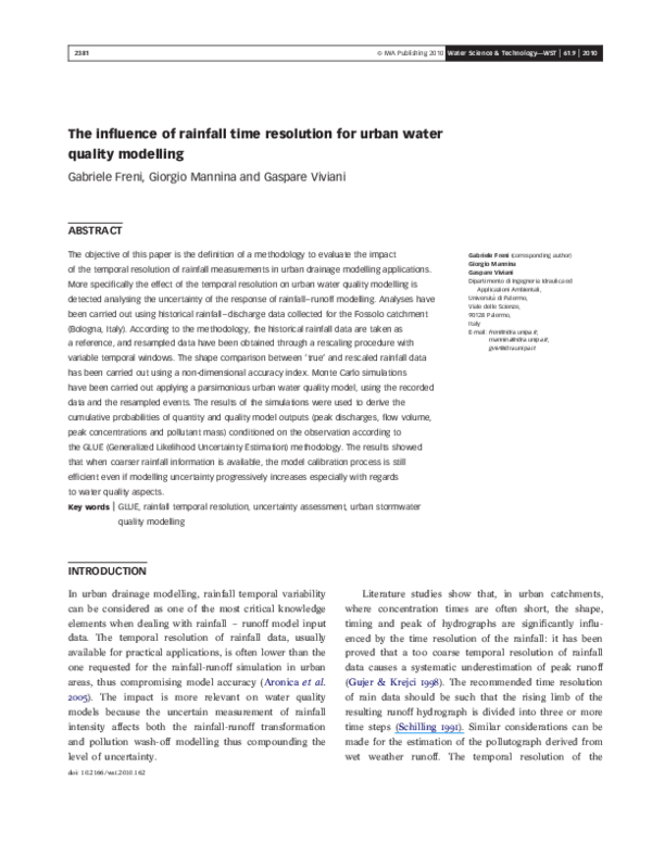 (PDF) The influence of rainfall time resolution for urban water quality ...