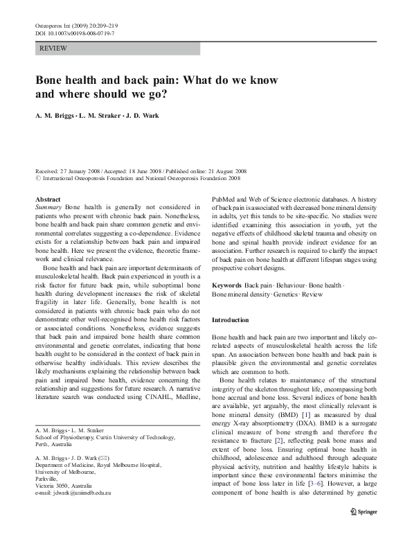 (PDF) Bone health and back pain: what do we know and where should we go?