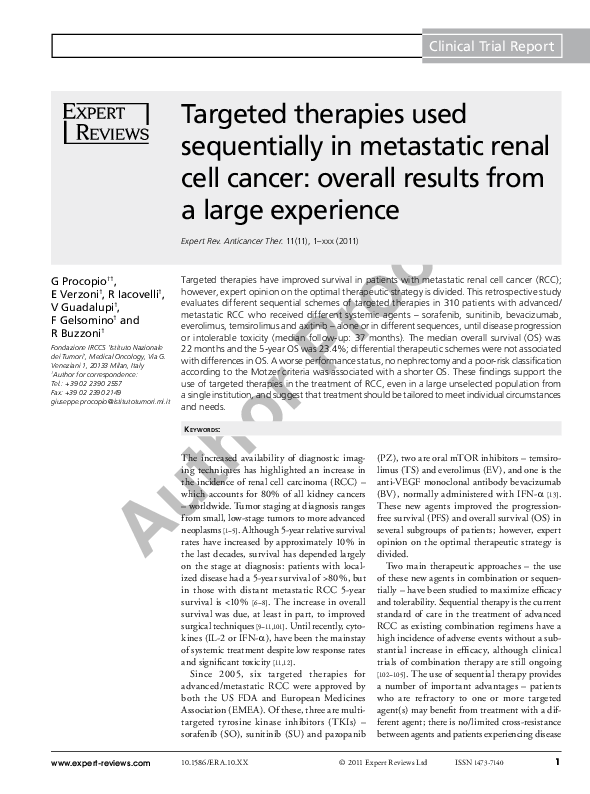 (PDF) Targeted therapies used sequentially in metastatic renal cell ...