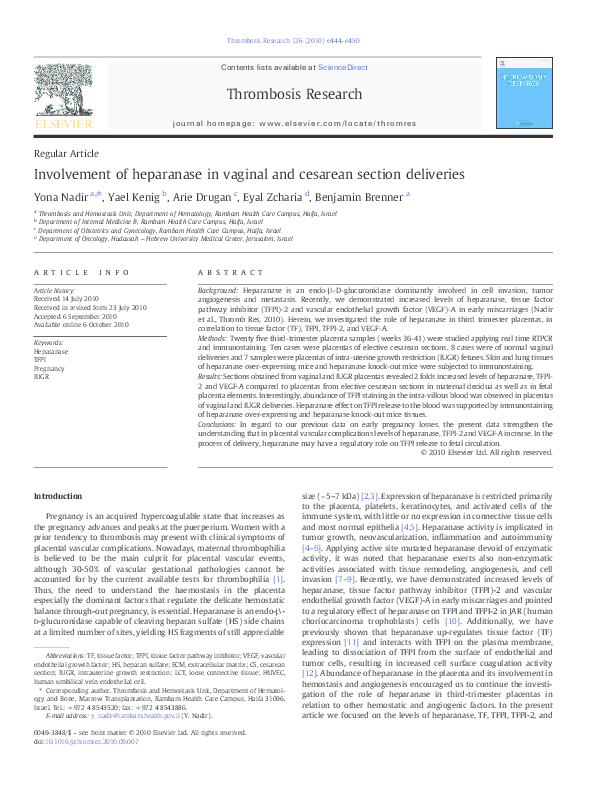 (PDF) Involvement of heparanase in vaginal and cesarean section deliveries