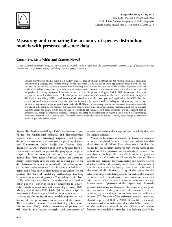 (PDF) Measuring and comparing the accuracy of species distribution ...