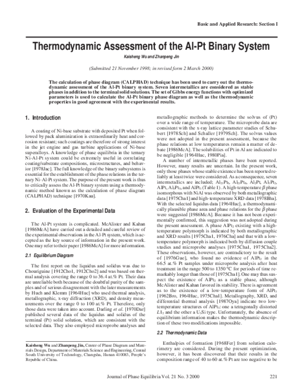 (PDF) Thermodynamic assessment of the Al-Pt binary system