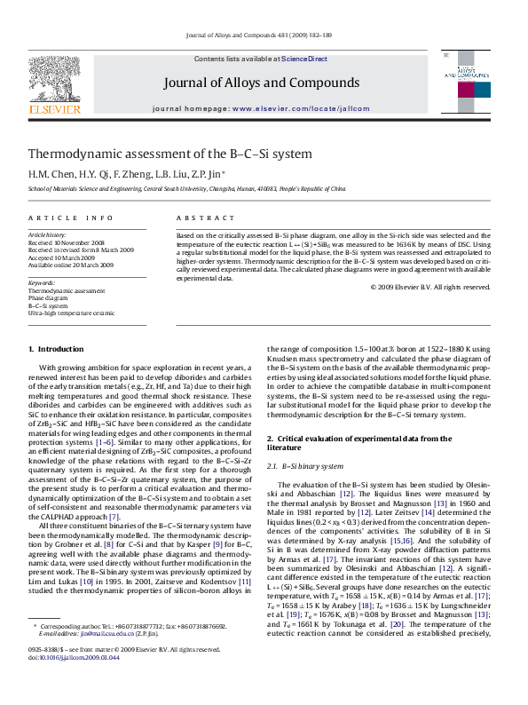 (PDF) Thermodynamic assessment of the B–C–Si system