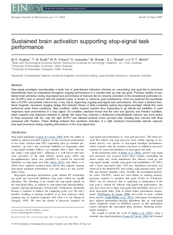 (PDF) Sustained brain activation supporting stop-signal task performance