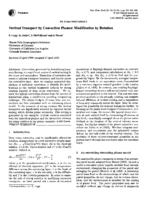 Pdf Vertical Transport By Convection Plumes Modification By Rotation Keith Julien And S Legg Academia Edu