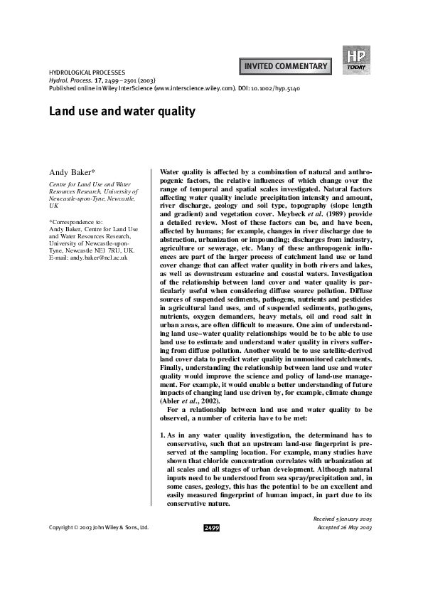 Pdf Land Use And Water Quality