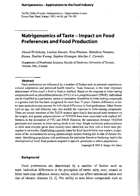 (PDF) Nutrigenomics of Taste – Impact on Food Preferences and Food ...