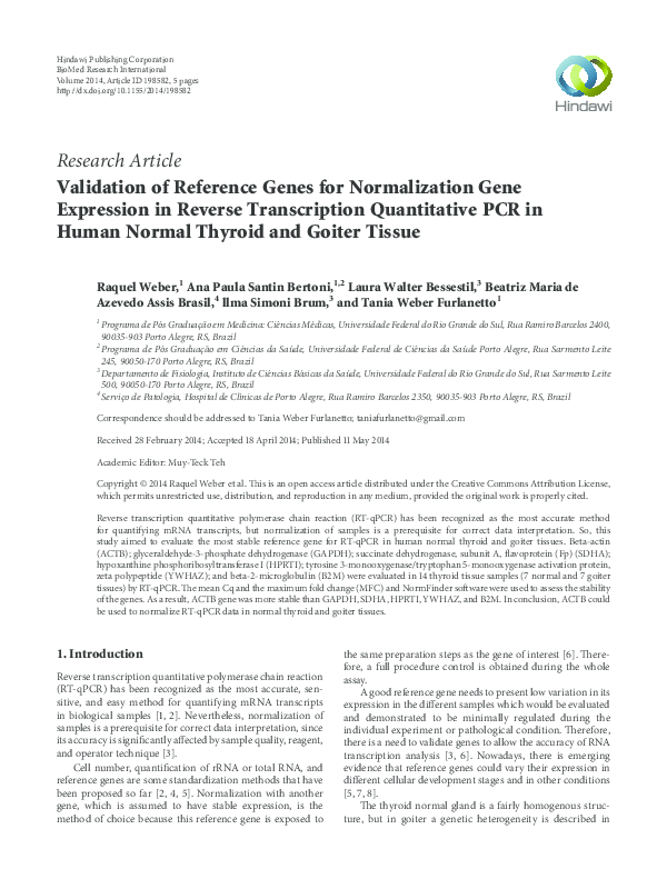 (PDF) Validation of Reference Genes for Normalization Gene Expression ...