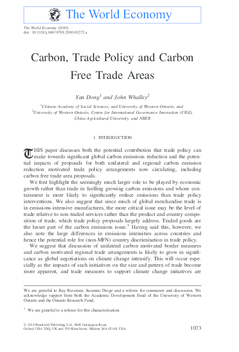 (PDF) Carbon, Trade Policy and Carbon Free Trade Areas