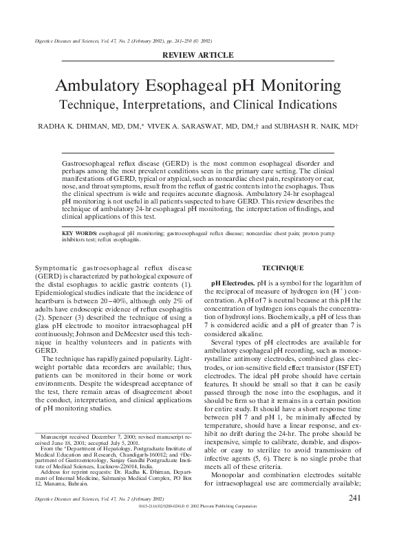 (PDF) REVIEW: Ambulatory Esophageal PH Monitoring: Technique ...