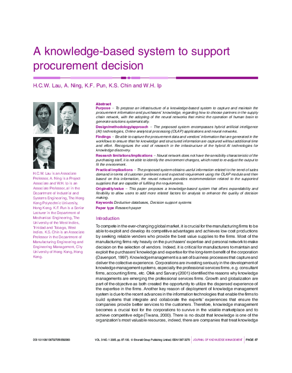 (PDF) A knowledge-based system to support procurement decision