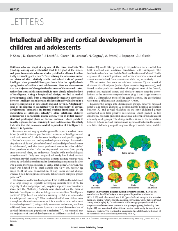(PDF) Intellectual ability and cortical development in children and ...
