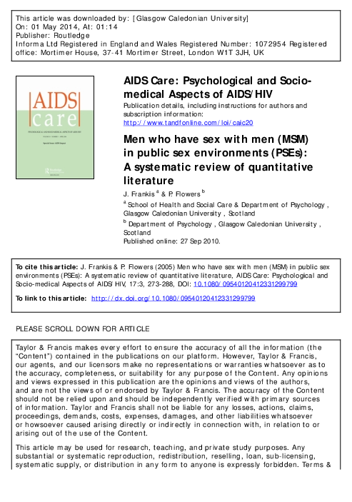 Pdf Men Who Have Sex With Men Msm In Public Sex Environments