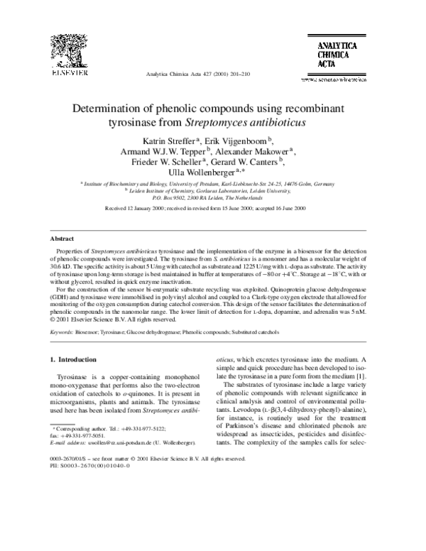 (PDF) Determination of phenolic compounds using recombinant tyrosinase ...