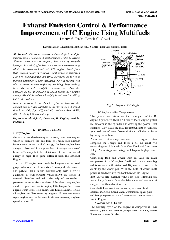 Exhaust Emission Control & Performance Improvement of IC Engine Using