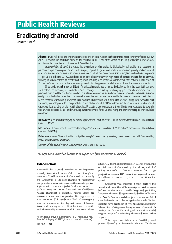 (PDF) Public Health Reviews Eradicating chancroid