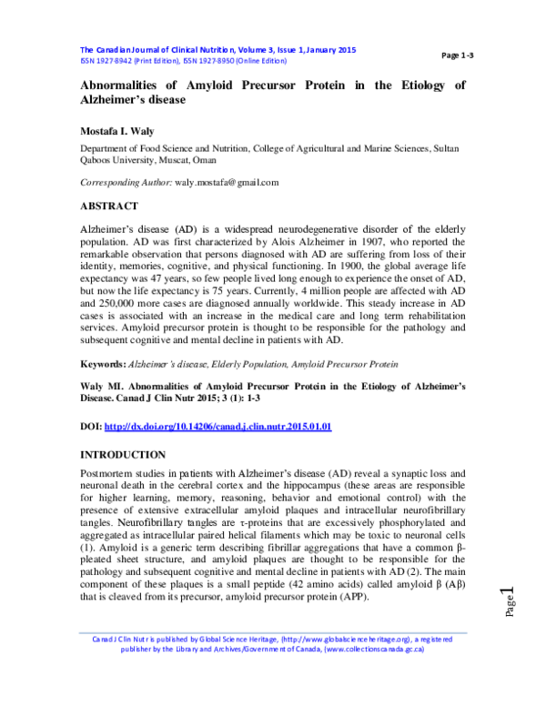 (PDF) Abnormalities of Amyloid Precursor Protein in the Etiology of ...