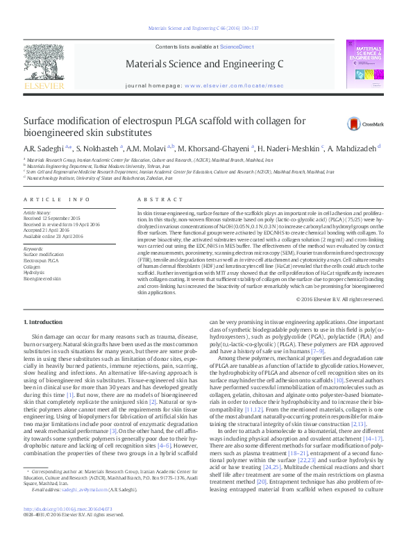 (PDF) Surface modification of electrospun PLGA scaffold with collagen ...