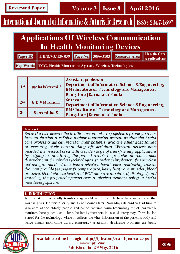 (PDF) IApplications Of Wireless Communication In Health Monitoring Devices
