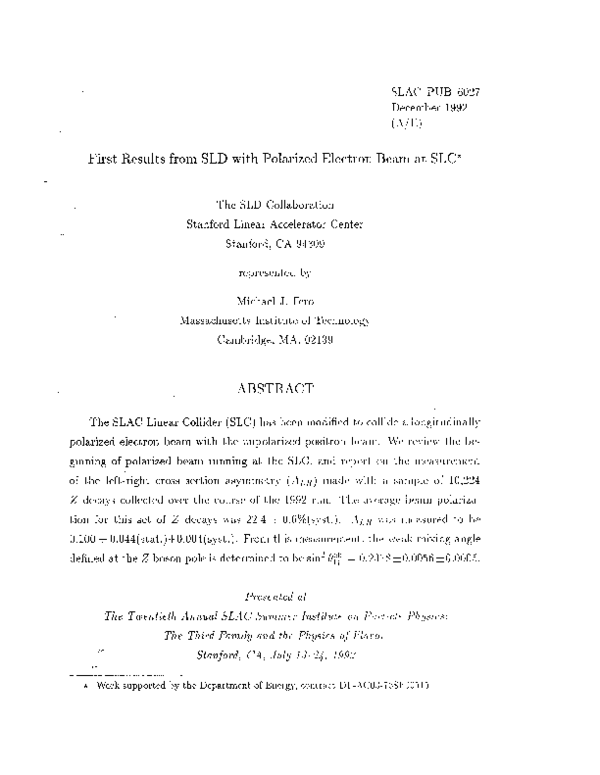 (PDF) First Results from SLD with Polarized Elect, ron Beam a't SLC