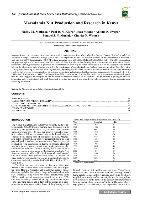 Macadamia Nut Production and Research in Kenya Global Science Books