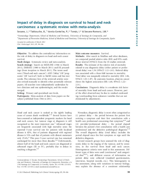 (PDF) Impact of delay in diagnosis on survival to head and neck ...