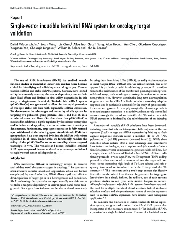 (PDF) Single-vector inducible lentiviral RNAi system for oncology ...