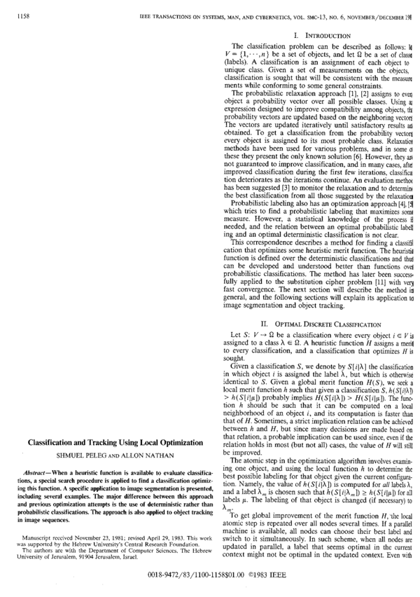 (PDF) Classification and tracking using local optimization