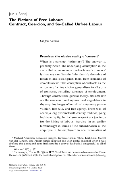 The Fictions of Free Labour: Contract, Coercion, and So-Called Unfree Labour