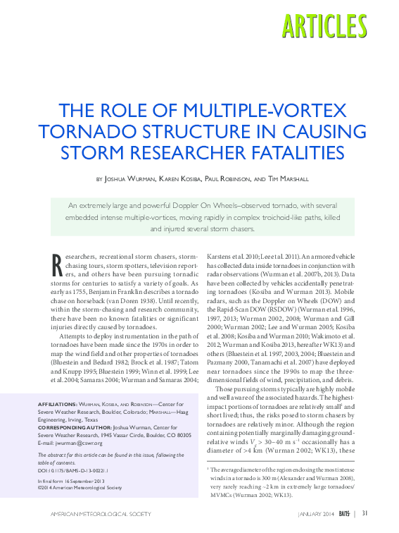 (PDF) The role of multiple-vortex tornado structure in causing storm ...