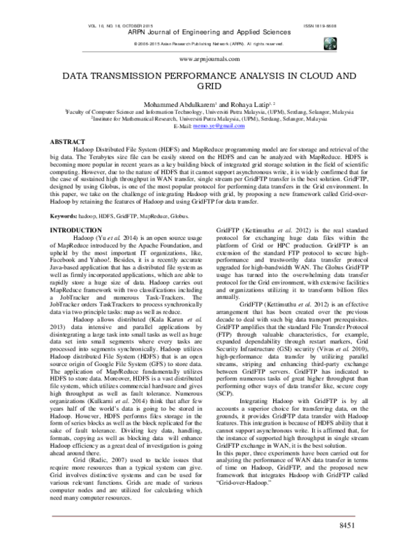 (PDF) DATA TRANSMISSION PERFORMANCE ANALYSIS IN CLOUD AND GRID