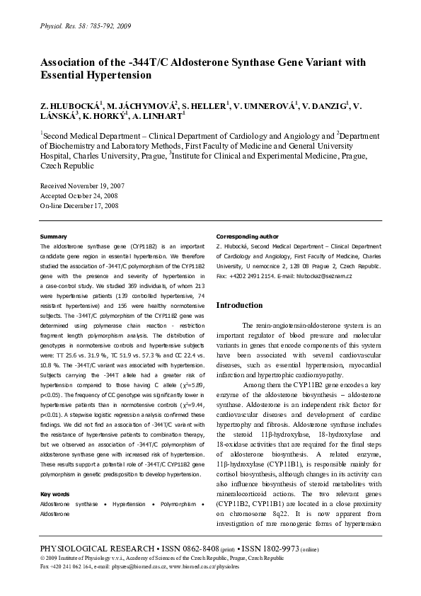 (PDF) Association of the C−344T aldosterone synthase gene variant with ...