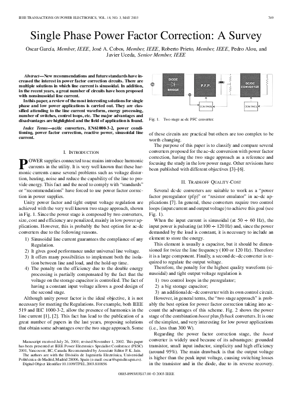 (PDF) Single Phase Power Factor Correction: A Survey