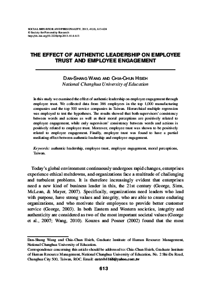 (PDF) THE EFFECT OF AUTHENTIC LEADERSHIP ON EMPLOYEE TRUST AND EMPLOYEE ...