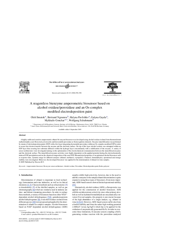 (PDF) A reagentless bienzyme amperometric biosensor based on alcohol ...