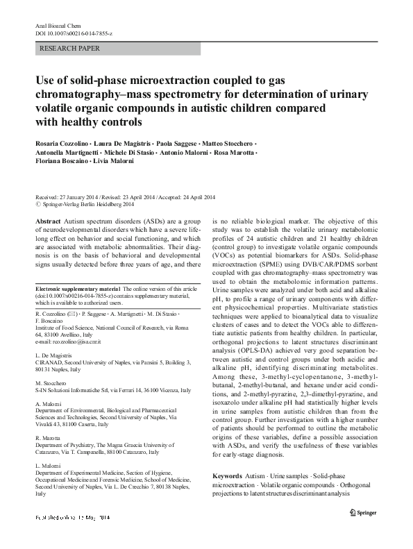 (PDF) Use of solid-phase microextraction coupled to gas chromatography ...
