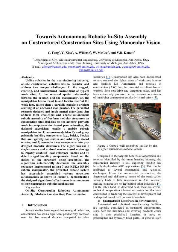 (PDF) Towards Autonomous Robotic InSitu Assembly on Unstructured