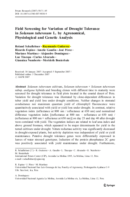 (PDF) Field Screening for Variation of Drought Tolerance in Solanum ...